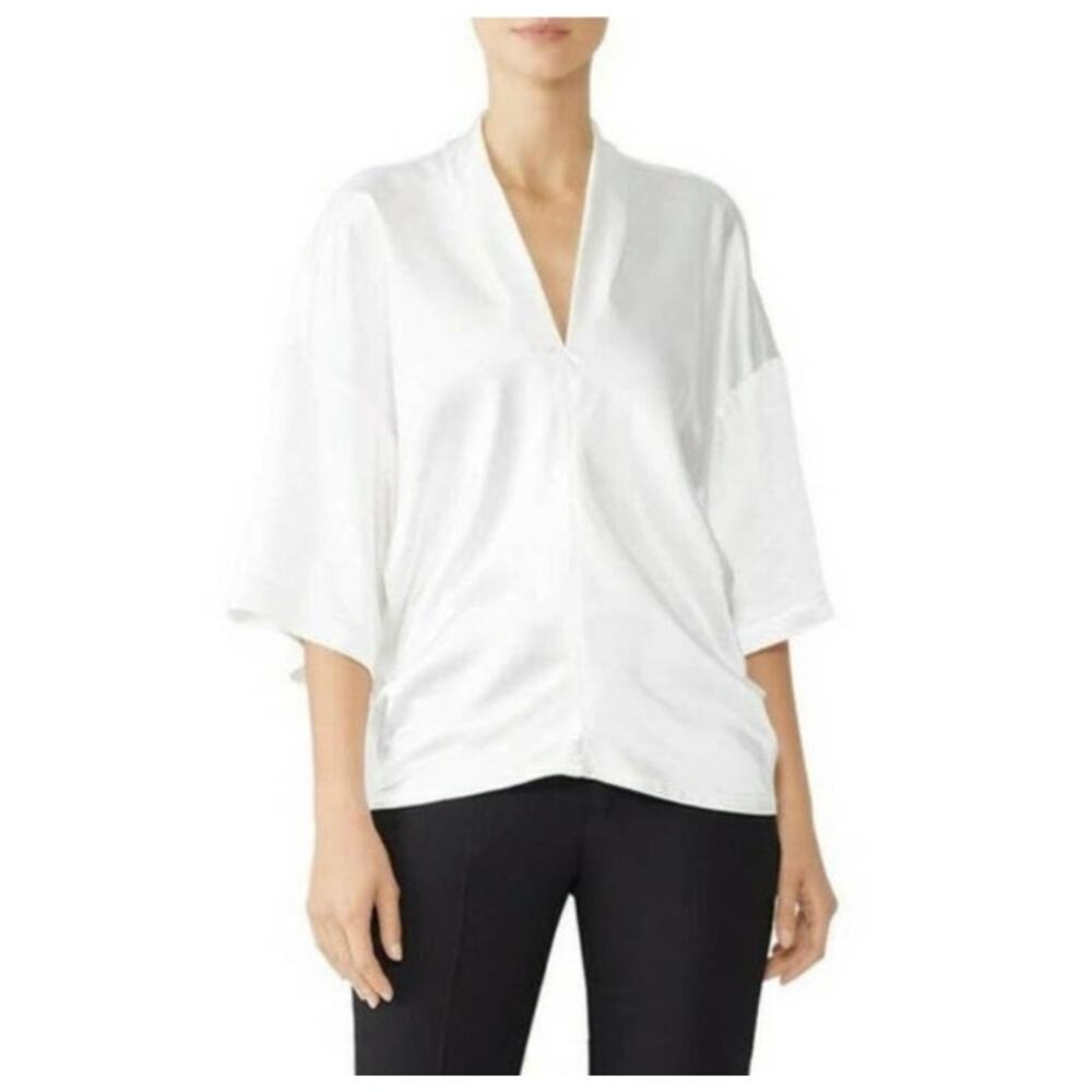 Derek Lam White Satin Dolman Half Sleeves V Neck Top Size 6